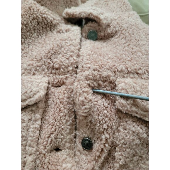 Bershka Womens Sherpa Fleece Jacket Button Closures Blush Pink Size M/L - Picture 8 of 8